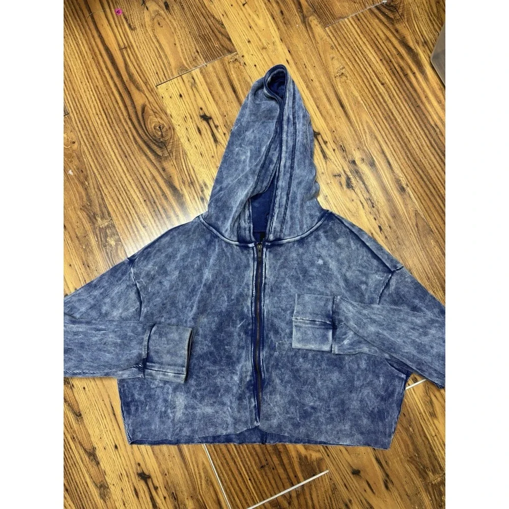 Urban Outfitters Out From Under Ribbed Acid Wash Cropped Hoodie M - Picture 5 of 8